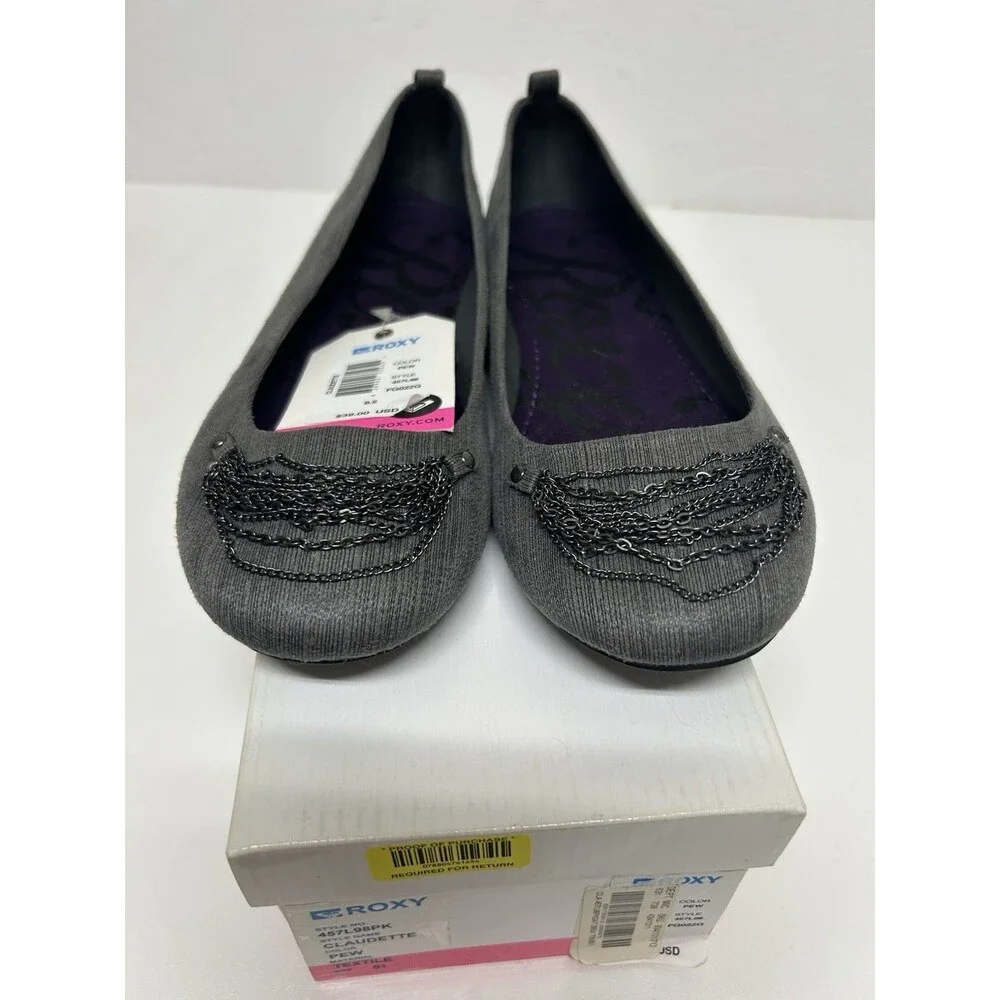 Y2k Roxy Claudette Ballet Flats Gray 8.5 Metallic Chain Link Goth Casual Grunge
